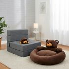 Sill&oacute;n Plegable Individual Gris Claro+ Cama para Perro y Peluche de Oso