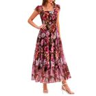 Vestido Midi Floral Prettygarden Escote Cuadrado Volantes Talla XL