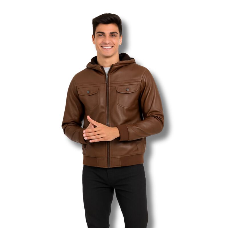 Chamarra Pu Con Gorro De Felpa Para Caballero A... image number null