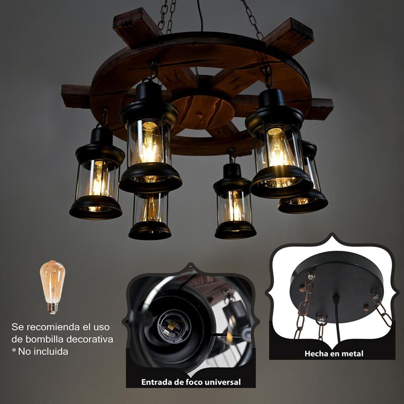 Candil Rustico 6 Luces Modelo Timón image number null