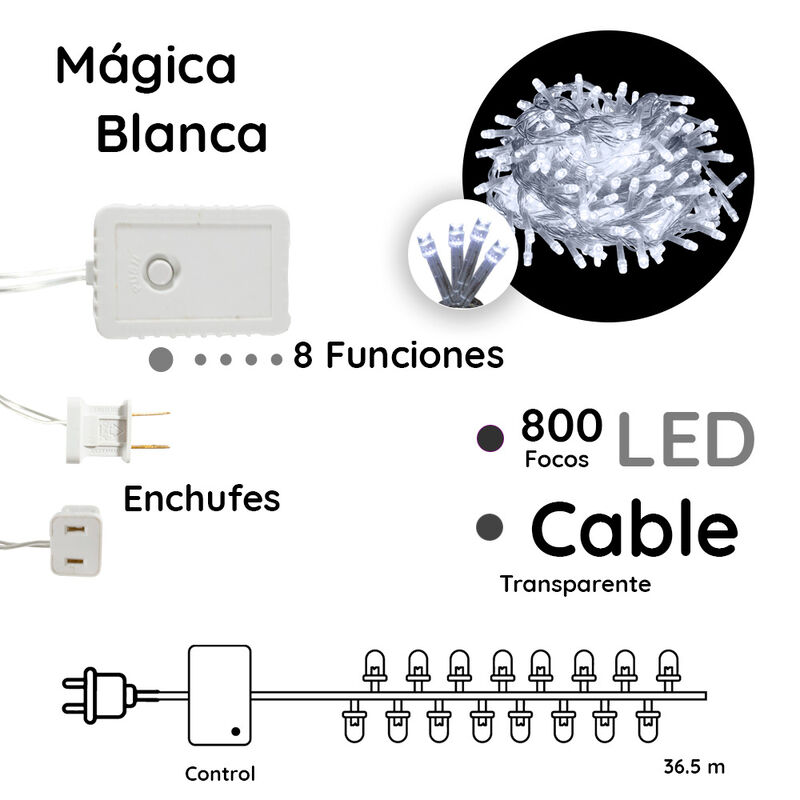 Serie Navide&ntilde;a 800 Focos Luz Led Blanca Fr&iacute;a 8 ... image number null
