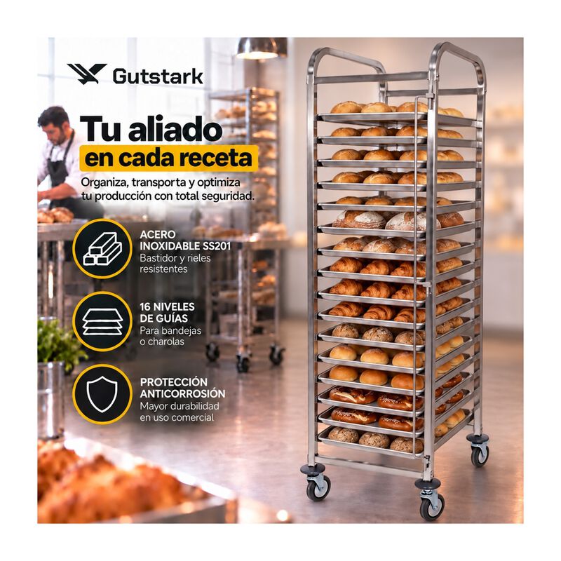 Rack Espiguero 16 Niveles 96kg Ss201 Ruedas Fre... image number null