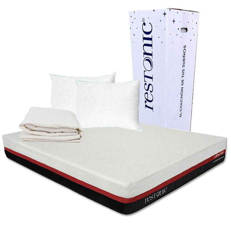 Colch&oacute;n Matrimonial Restonic Lather + 2 Almohad... image number null