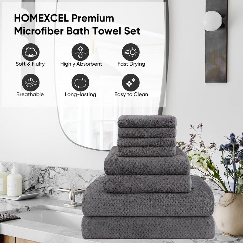 Juego De Toallas De Ba&ntilde;o Homexcel De Microfibra... image number null