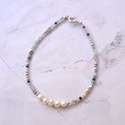 Pulsera piedra mixta con perlas y broche de plata