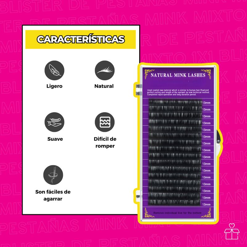 10 Blisters Extensiones Pestañas Mink Mixto 1x1... image number null