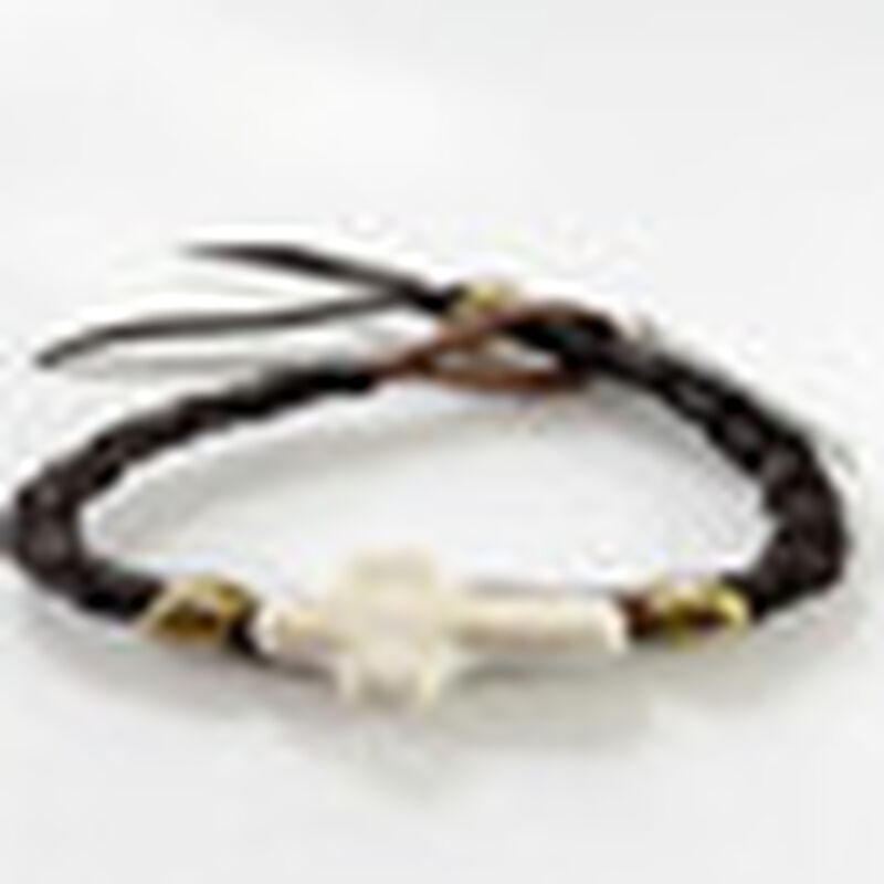 Pulsera Tejida Con Cuero Negro Y Cruz De Piedra... image number null