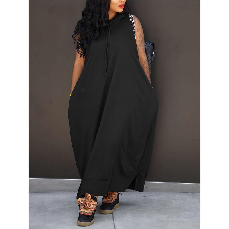 Vestido Maxi Oversize Negro Sin Mangas Yegine image number null