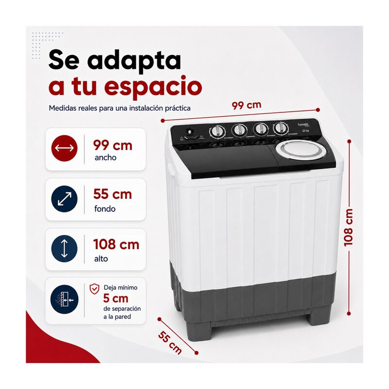 Lavadora Semiautom&aacute;tica 22 Kg Doble Tina 1270 W... image number null