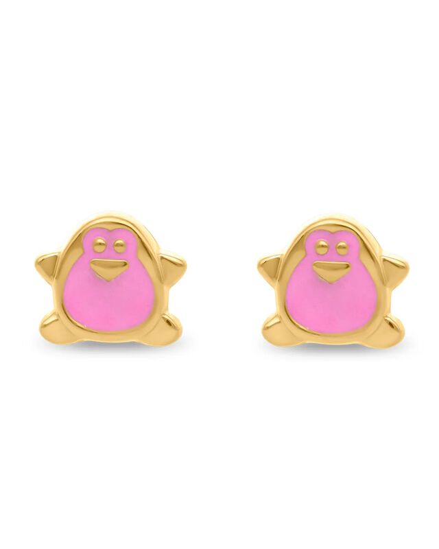 Broqueles De Ping&uuml;ino En Oro Amarillo 14k Con E... image number null