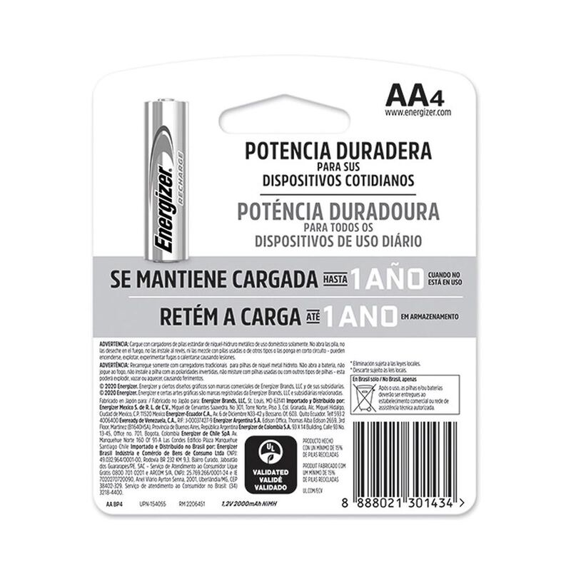 Pila Energizer Recargable AA Con 4 2000mah Nh15... image number null