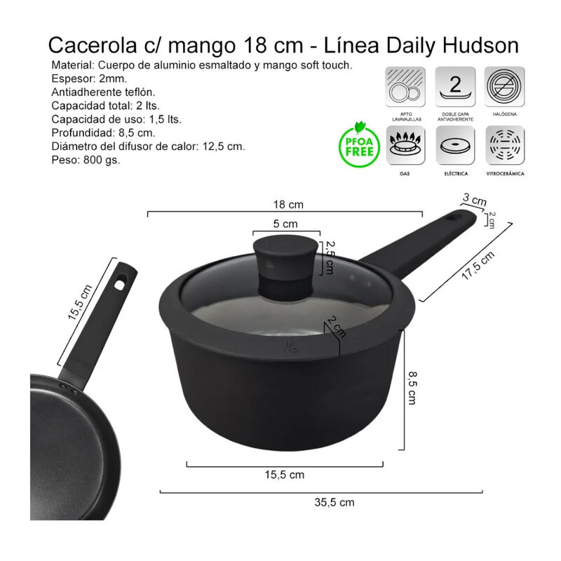 Olla Cacerola Cocina HUDSON 18 cm Aluminio Anti... image number null