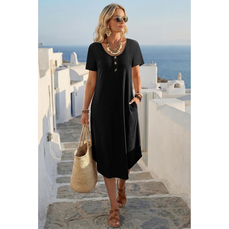Vestido Midi Negro OFEEFAN Talla L con Bolsillo... image number null
