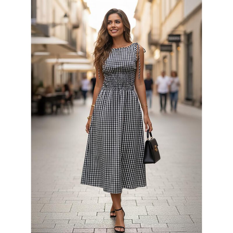 Vestido Acelitt Gingham Marr&oacute;n Maxi Talla Peque... image number null