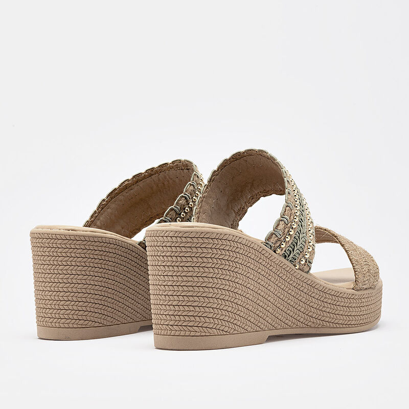 Rojo Cereza sandalia cu&ntilde;a para mujer beige verd... image number null