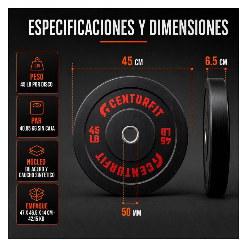 Par Disco Bumper Olimpico 45 Lb Centro Acero Ca... image number null
