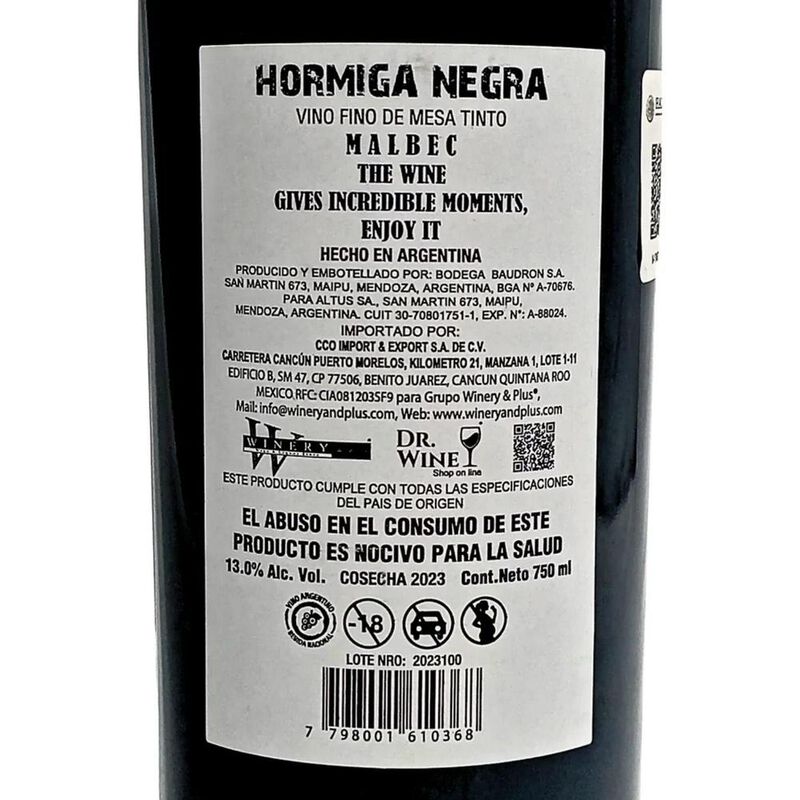Vino Tinto Bodega Baudron Negra Cabernet Sauvig... image number null