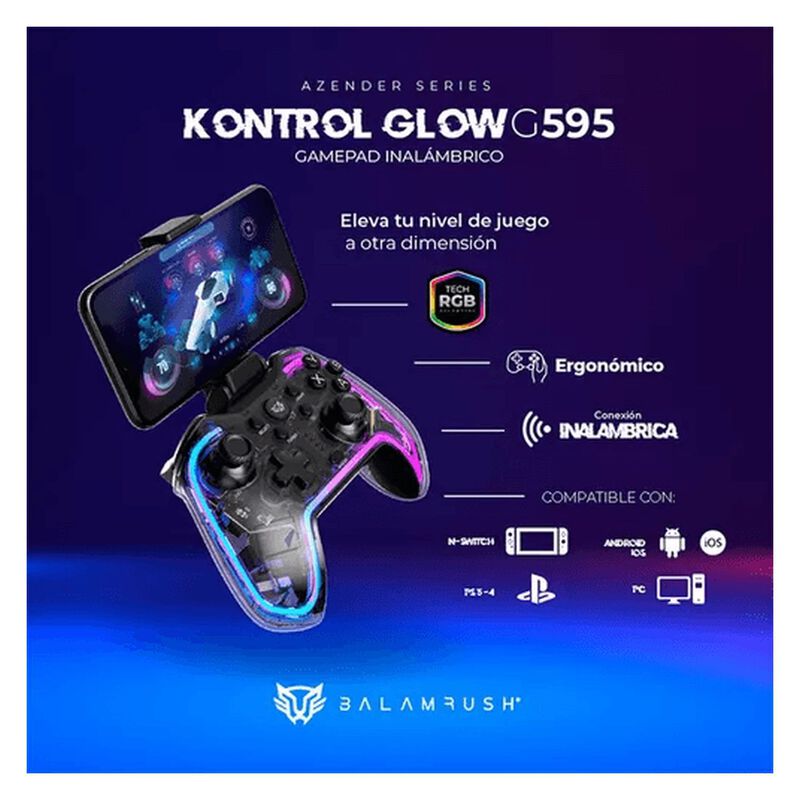 Control Inal&aacute;mbrico Balam Rush Gamer Glow G595 ... image number null