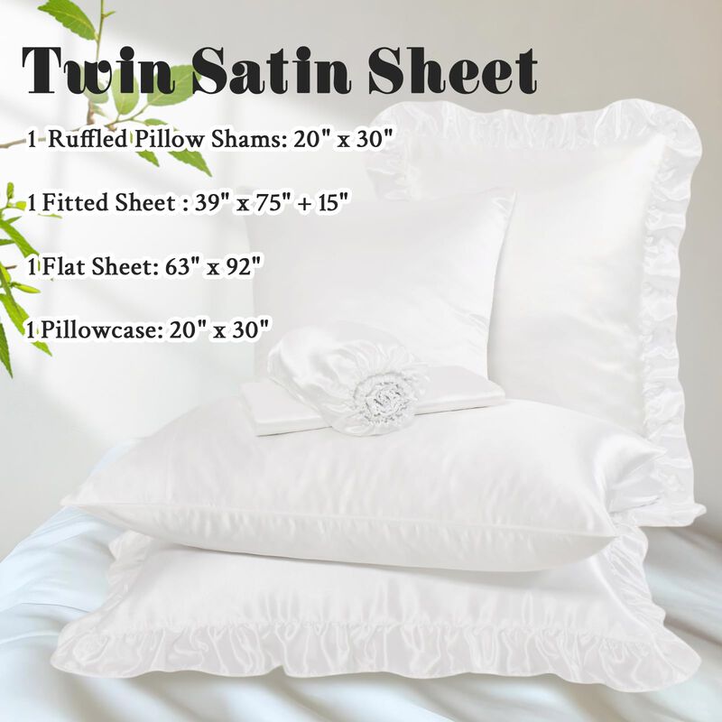 Juego De S&aacute;banas Homiest Twin 4 Piezas Sat&eacute;n Bl... image number null