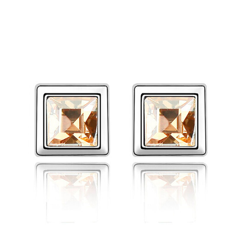 Aretes en Baño de Oro Blanco de 18K de Cuadro c... image number null