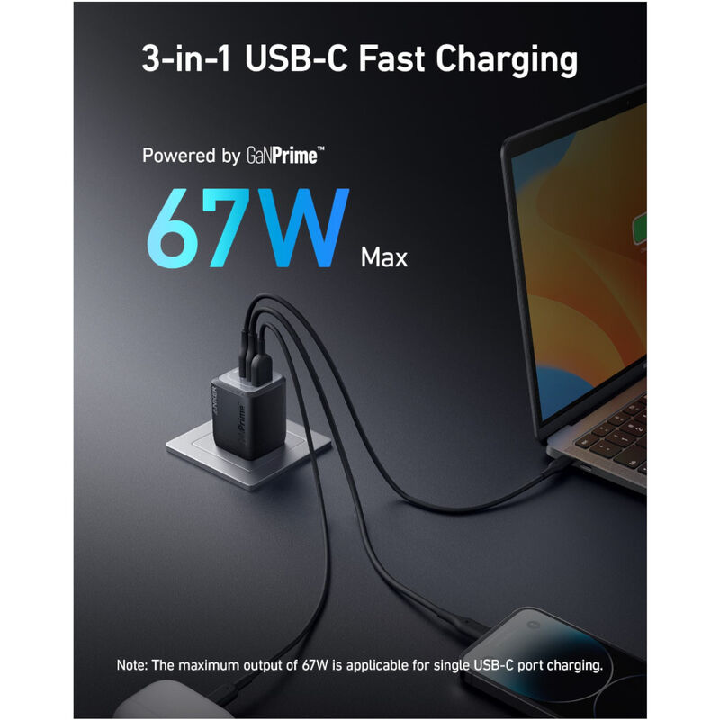 Cargador ANKER 67 W Pared 3 Puertos (2 USB-C / ... image number null