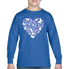 Camiseta De Manga Larga Word Art Para Ni&ntilde;o - Coraz&oacute;n de Mariposa - Azul Rey