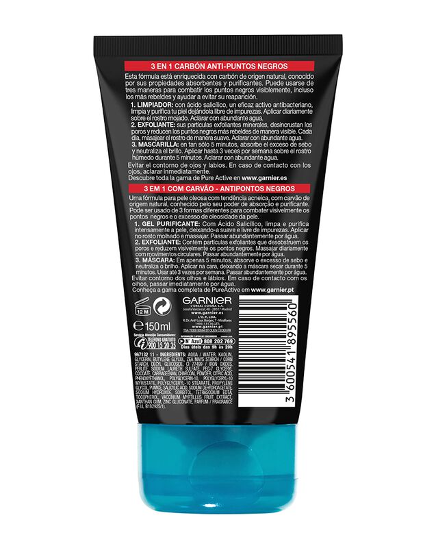 Limpiador Garnier Pure Active 3 En 1, Carb&oacute;n Ve... image number null