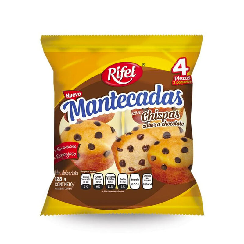 MANTECADAS CHISPAS DE CHOCOLATE 4 PZAS image number null