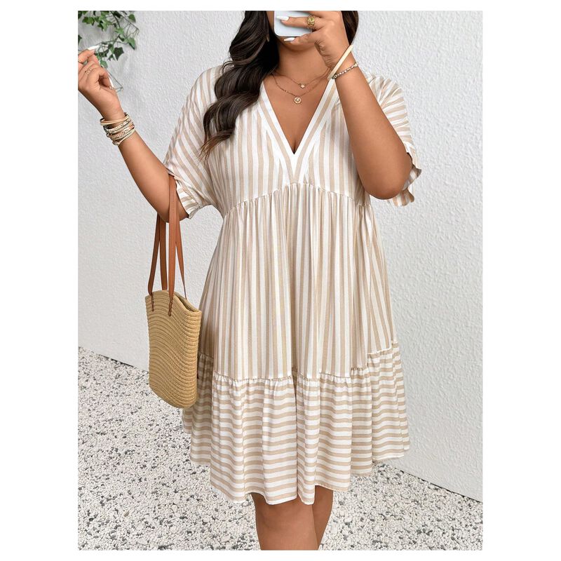 Vestido Soly Hux Talla Grande Rayas Volantes Ba... image number null