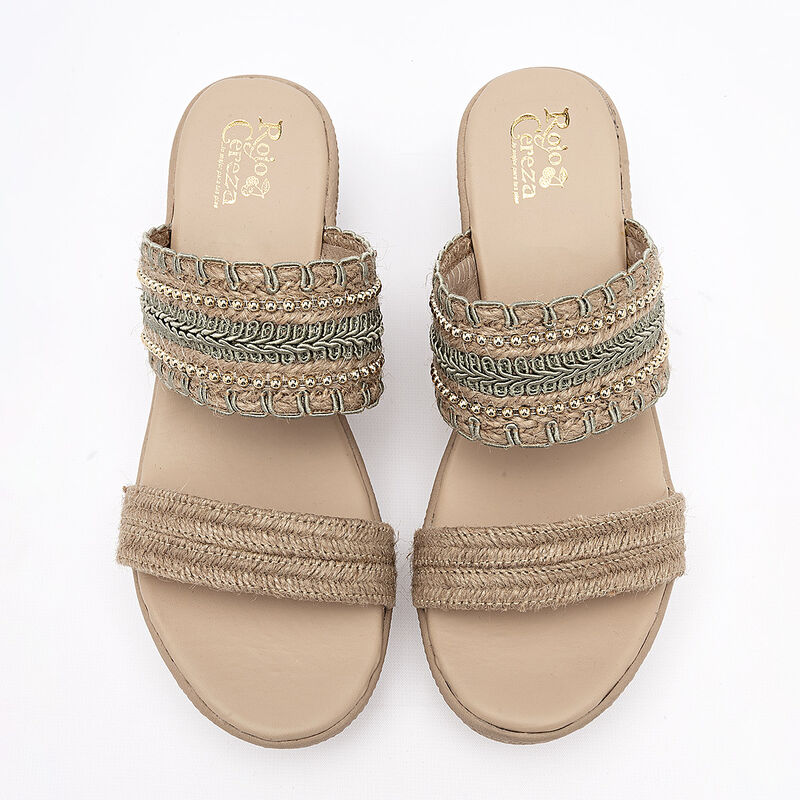 Rojo Cereza sandalia cu&ntilde;a para mujer beige verd... image number null