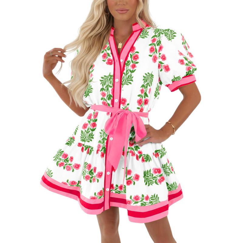 Vestido Mini Floral Wenrine con Mangas Abullona... image number null