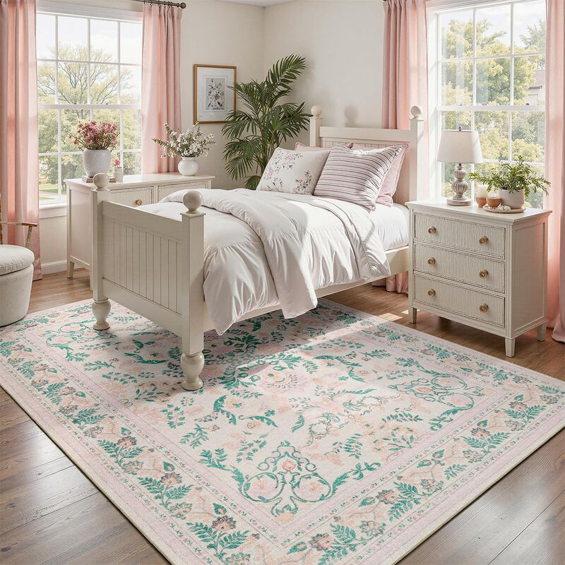 Alfombra Dcx 244x254 Cm Rosa Floral Lavable Par... image number null