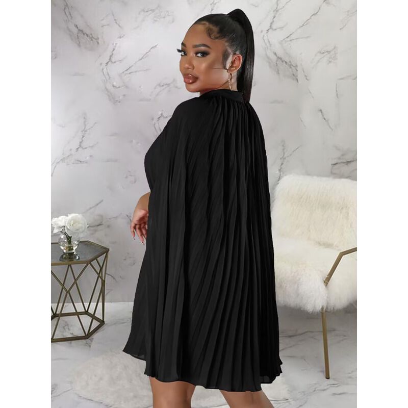 Vestido Ekaliy Corto Negro Mangas Capa Pliegues image number null