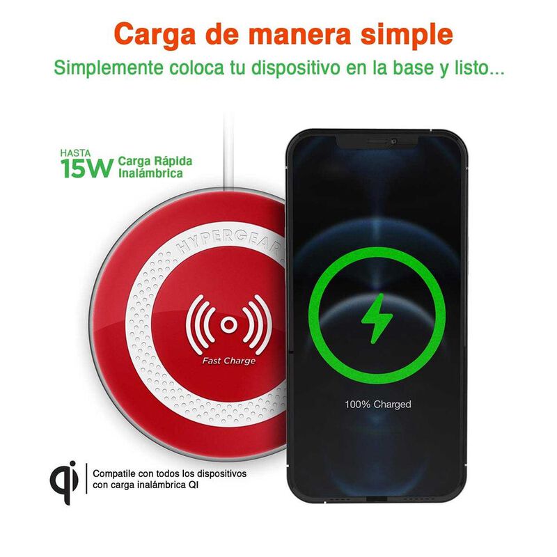 Base Cargador HYPERGEAR inal&aacute;mbrico Qi 15W Rojo... image number null