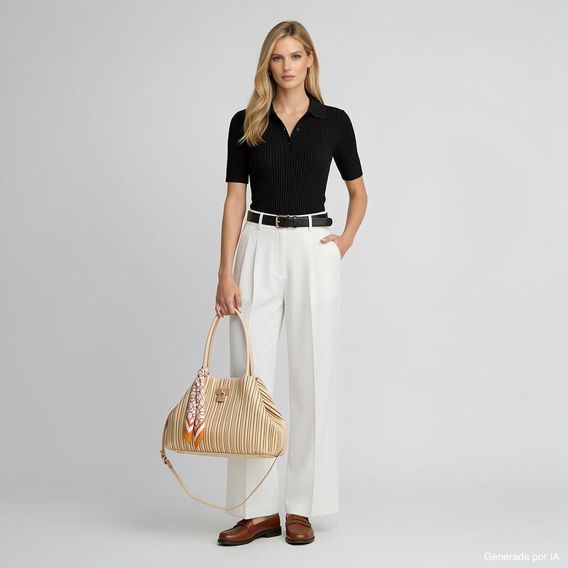 Bolsa Tote Grande Look Blisado Color Beige image number null