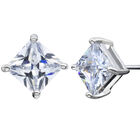 Aretes en Baño de Oro Blanco de 18K con Cristal Blanco Corte Princesa