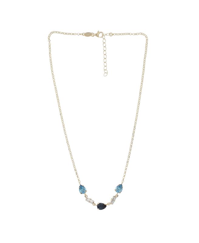 Gargantilla De Plata Dorada Con Piedras Azules image number null