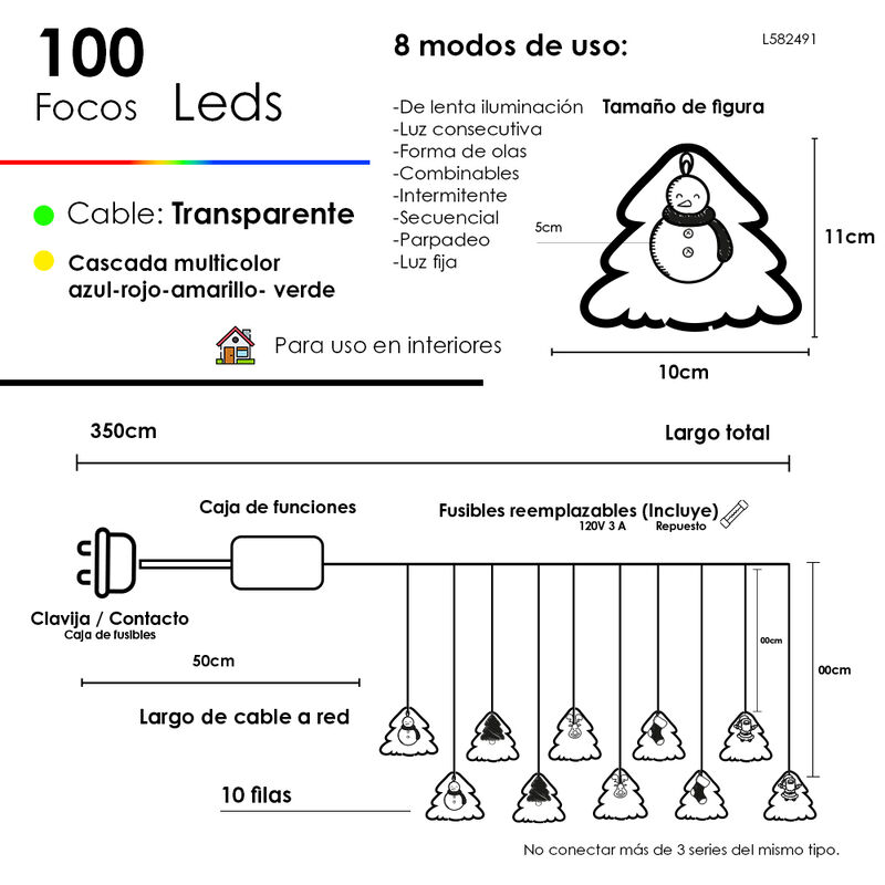 Serie decoraci&oacute;n Navide&ntilde;a Multicolor 100 focos,... image number null