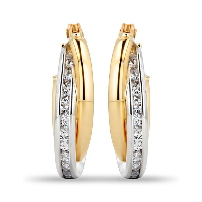 Arracadas Bicolor Oro 10k Con Zirconias 10 mm (... image number null