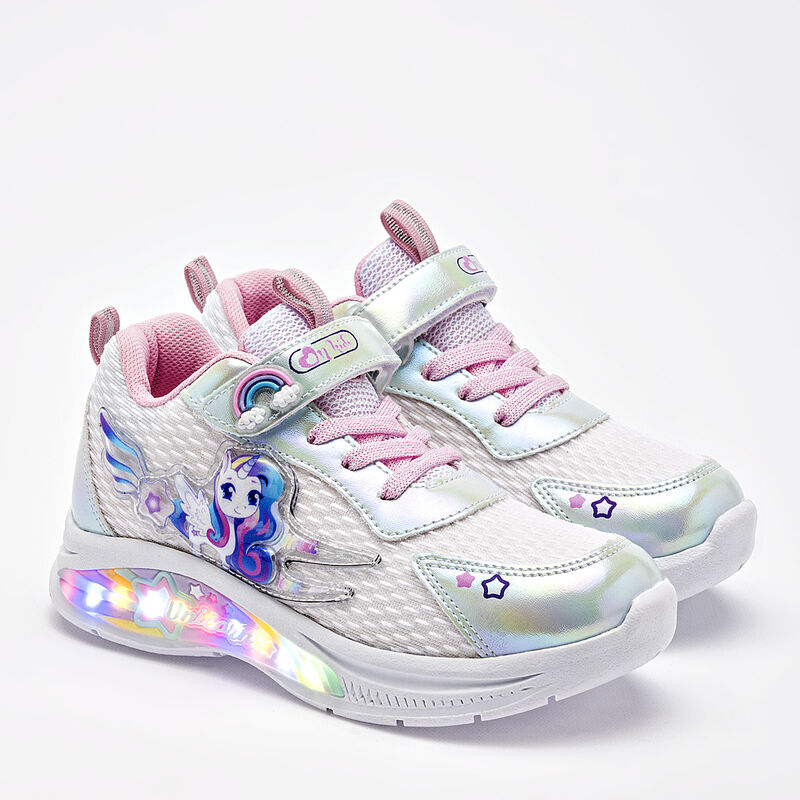 On Kids tenis con luces para ni&ntilde;a blanco plata ... image number null