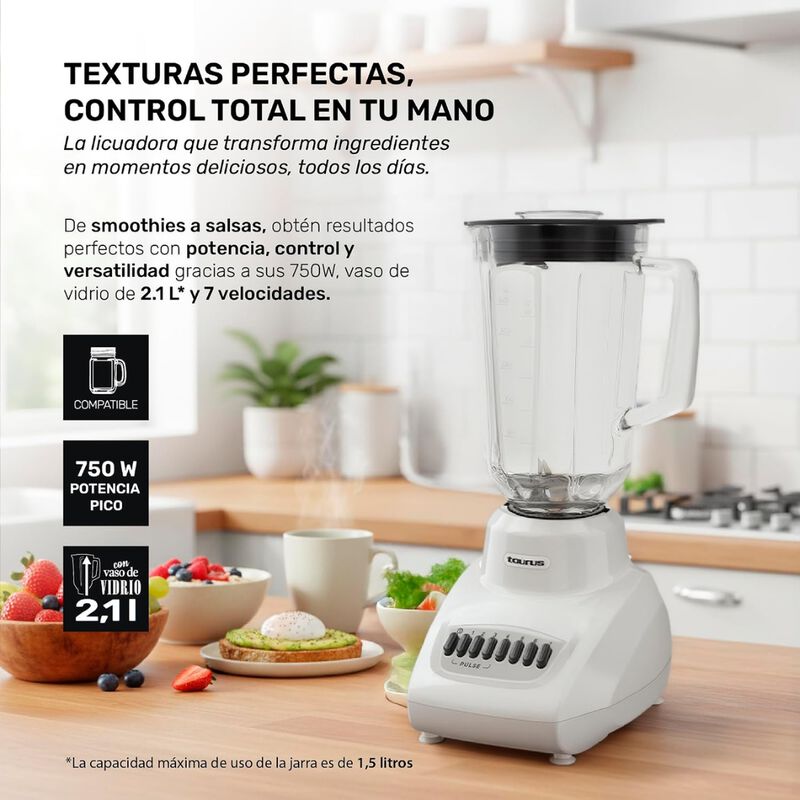 Licuadora Vidrio, 7 Velocidades, 1.5 L, 500 W T... image number null