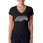 Camiseta De Cuello En V Word Art Para Mujer - Guitar Head- Negro
