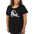 Camiseta De Talla Grande Word Art Para Mujer - Gato Estir&aacute;ndose- Negro