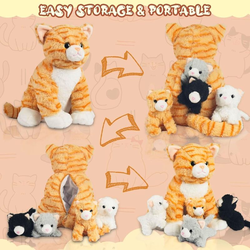 Gato De Peluche Con Beb&eacute;s Dentro De Mam&aacute; Embara... image number null