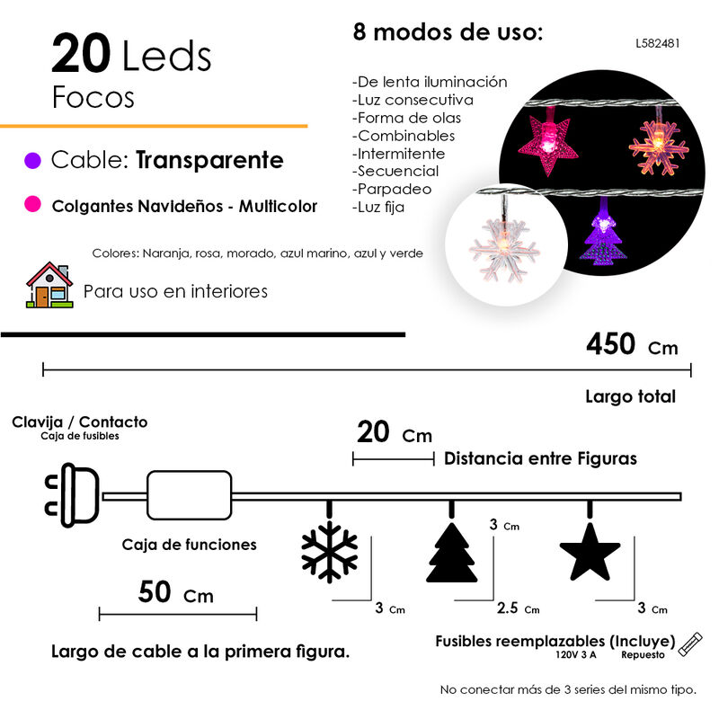 Serie Navide&ntilde;a 20led Figuras Navide&ntilde;as Luz Mult... image number null