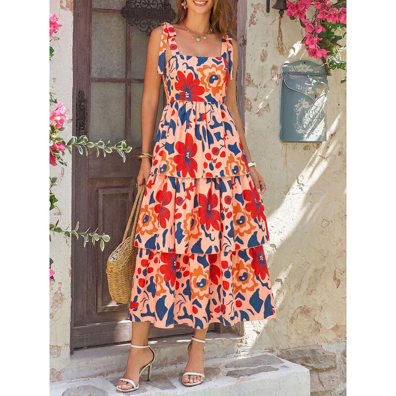 Vestido Wenrine Floral Sin Mangas con Volantes image number null