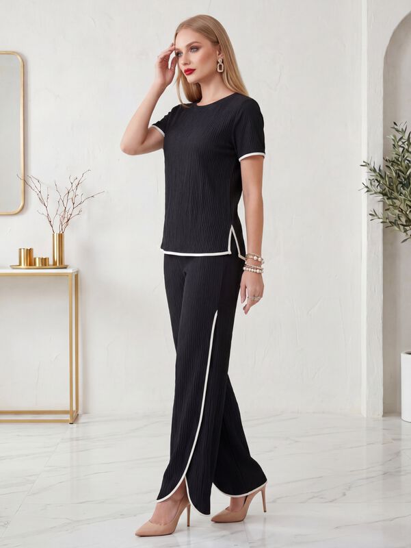 Conjunto 2 Piezas, Blusa Manga Corta Y Pantal&oacute;n... image number null