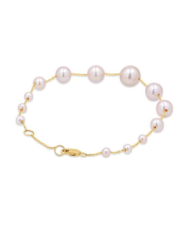 Pulsera Oro Amarillo 14k Con Perlas Rosas 3-9mm... image number null