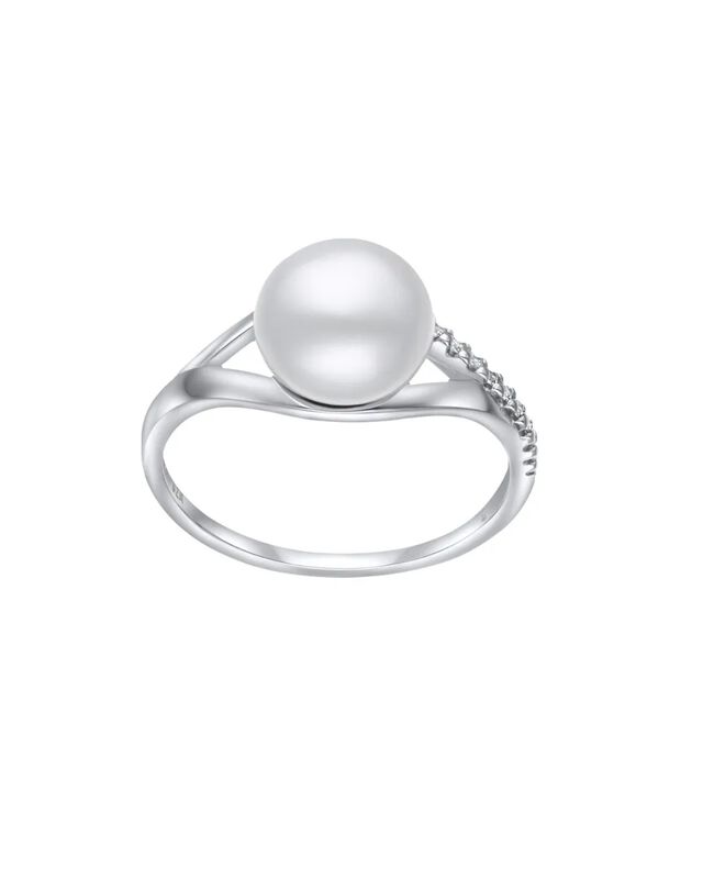 Anillo De Oro Blanco 14k Con Zirconias Y Perla ... image number null