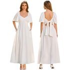 Vestido Kutumai Maxi Fluido Cuello V Manga Corta